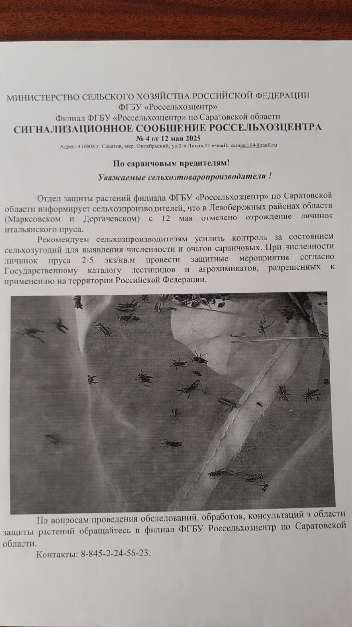 Сигнализационное сообщение россельхозцентра.
